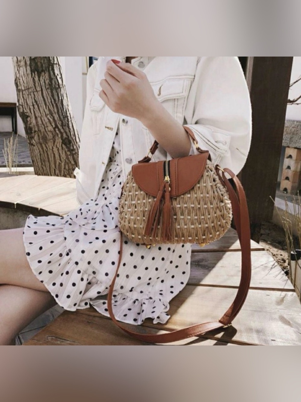 Hand woven Jute and vegan leather purse - Picture 4 of 9